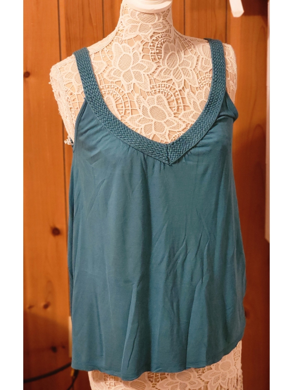 Teal Blue Braided V-Neck Sleeveless Flowy Tank Top